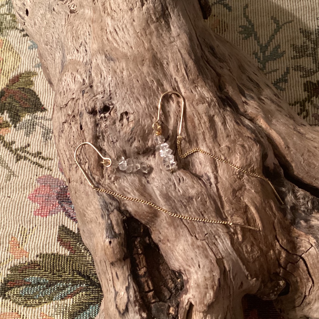 Herkimer Diamond Quartz Gold Threader Earrings 30$